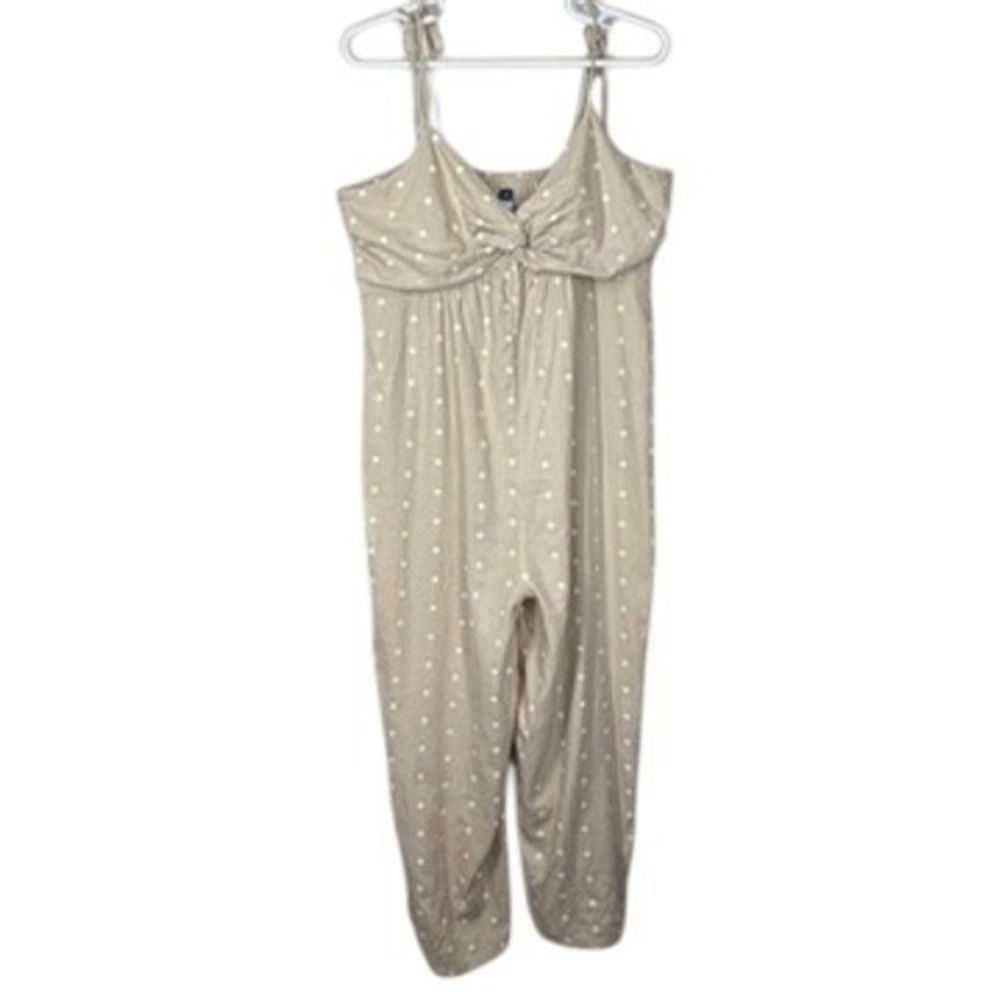 Old‎ Navy Womens Twist Cami Jumpsuit XXL Tan Polka Dot Linen Blend Wide Leg Chic